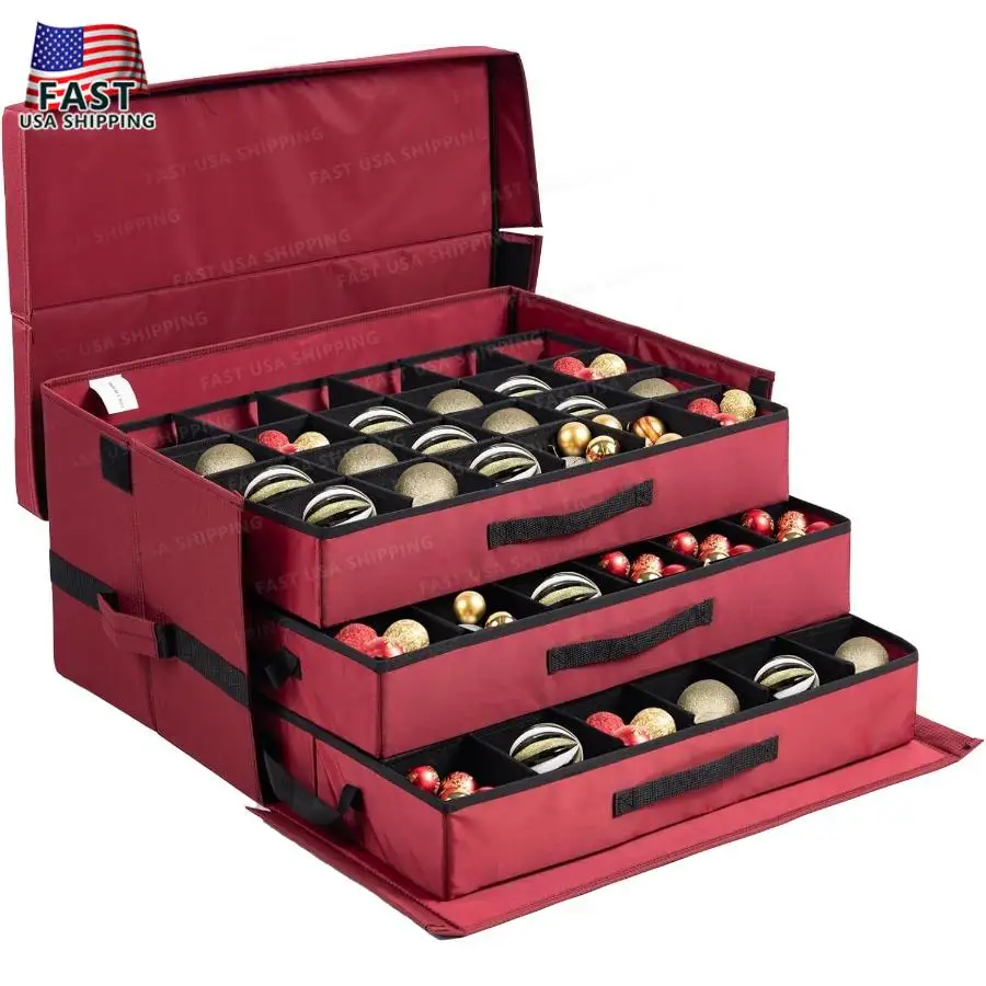 

Ornament Organizer Storage Box with Trays72-4 Inch Extra Large Christmas Ornaments Storage Containers Adjustable Dividers Overs