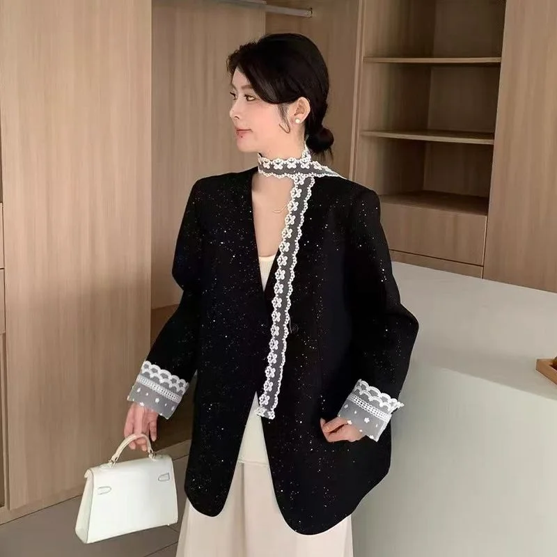 

Тонкий флэш-костюм, темпераментный стример, кружевной пиджак, модный повседневный топ