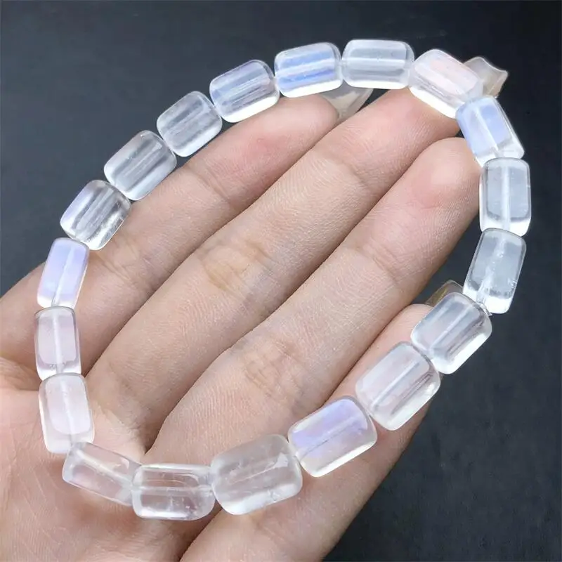 Natural Blue Moon Stone Faceted Bucket Bedas Bracelet Women Fashion Elegant Healing Strand Bangles Wristband Gift 6×10MM