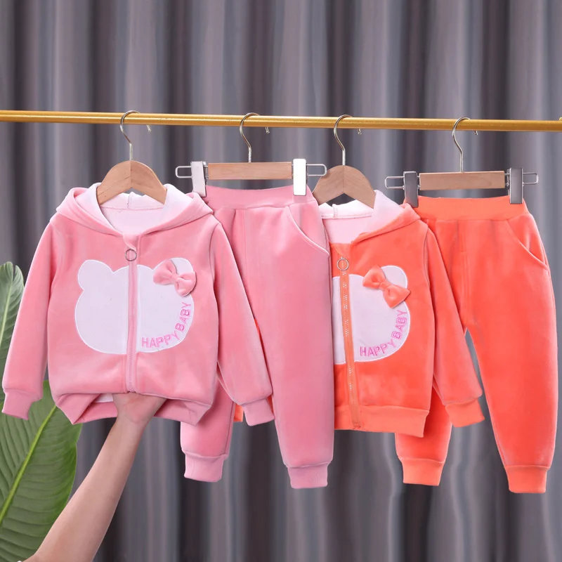 Baby Girls Padded Sets Children Autumn Fashion Suits Infant Casual Jackets+Pants 2Pcs Outfits Kids Cartoon Spring Cute Clothing