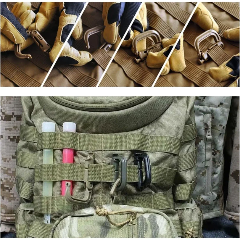 5Pcs Plastic D-Ring Tactical Carabiner Grimlock Lock Hard Hook Buckle Clip For Molle Webbing Accessories Backpack/Pouch/Bag/Belt view 5
