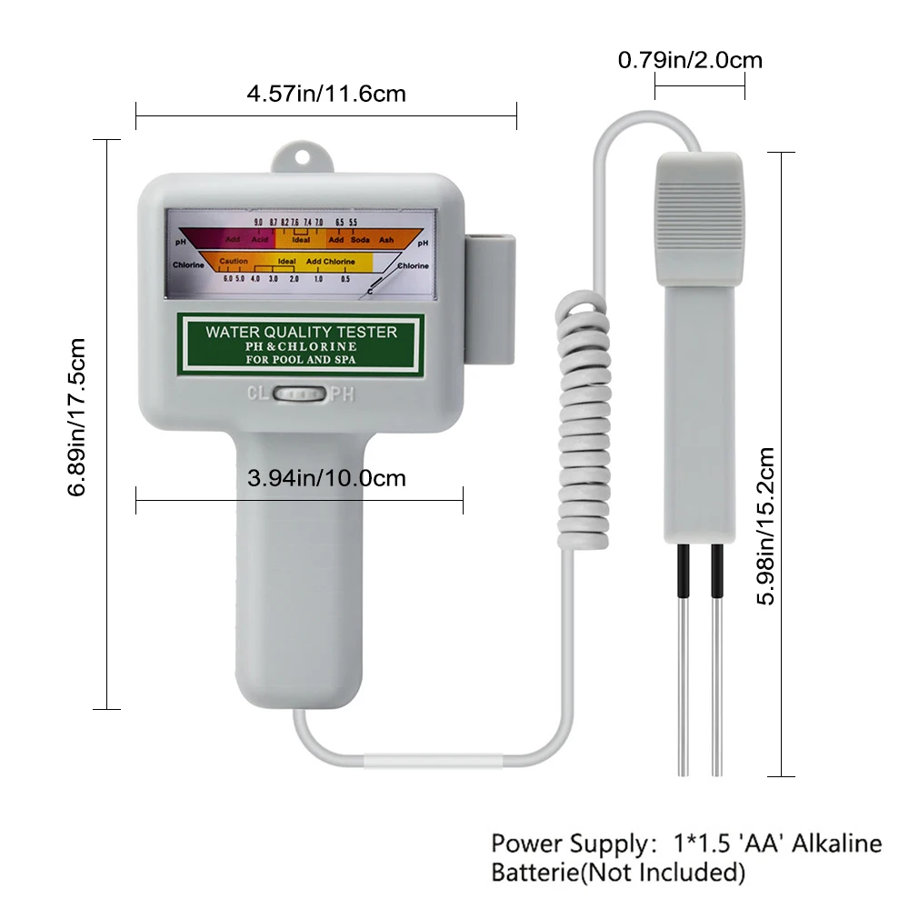 Residual chlorine detector double needle probe swimming pool SPA total chlorine PH value 2-in-1 ABS portable pen water quality