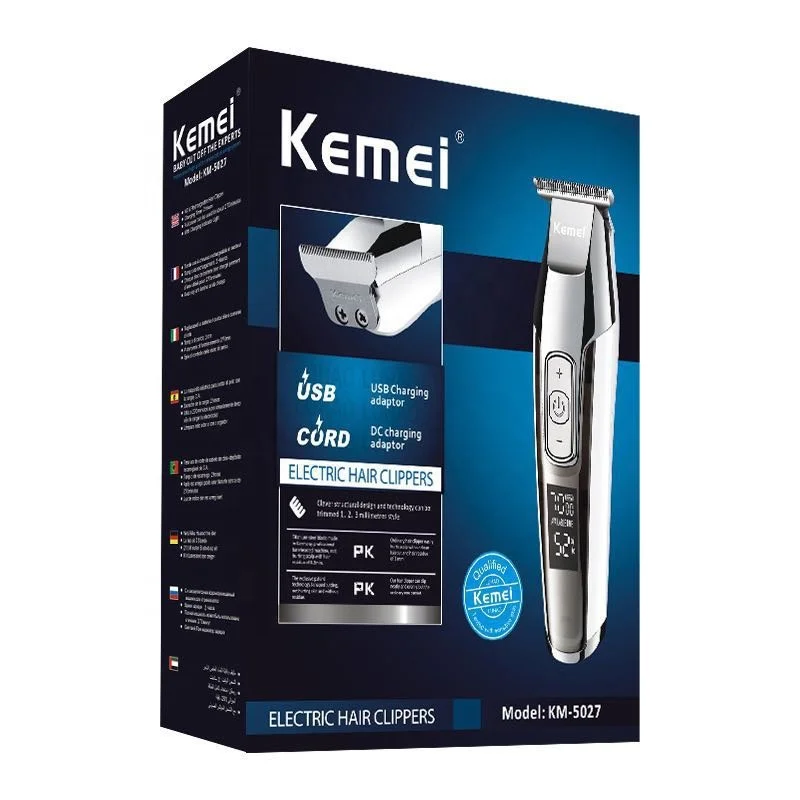 Kemei Clipper ผมไฟฟ้าแบบชาร์จไฟได้ LCD KM-5027 คุณภาพสูงไร้สาย Trimmer ในครัวเรือนตัดผมแกะสลัก Trimmer
