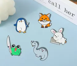 Animal punhal esmalte pino personalizado adorável raposa pinguim tiranossauro rex matando broche saco lapela pino dos desenhos animados crachá jóias presente