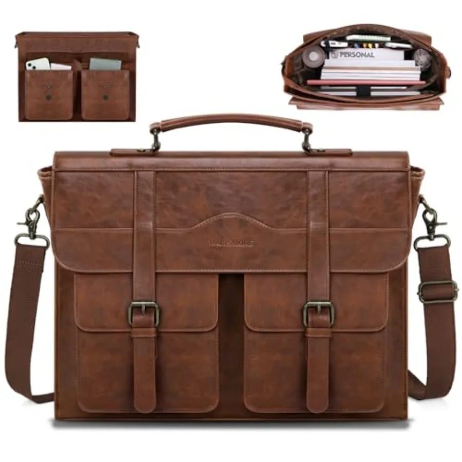

Mens Messenger Bag 17 Inch Vintage Leather Laptop Briefcase Magnetic Closure Large Satchel Computer Shoulder Bag