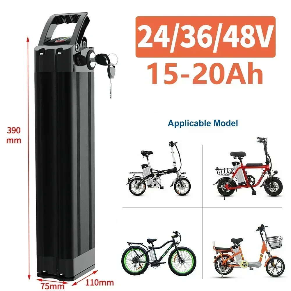 Bicicleta eléctrica de litio Silverfish de 48V, 20AH, 15AH, 800W, 500W, 24V, 36V, bicicleta eléctrica de iones de litio, batería 48V18650 + cargador