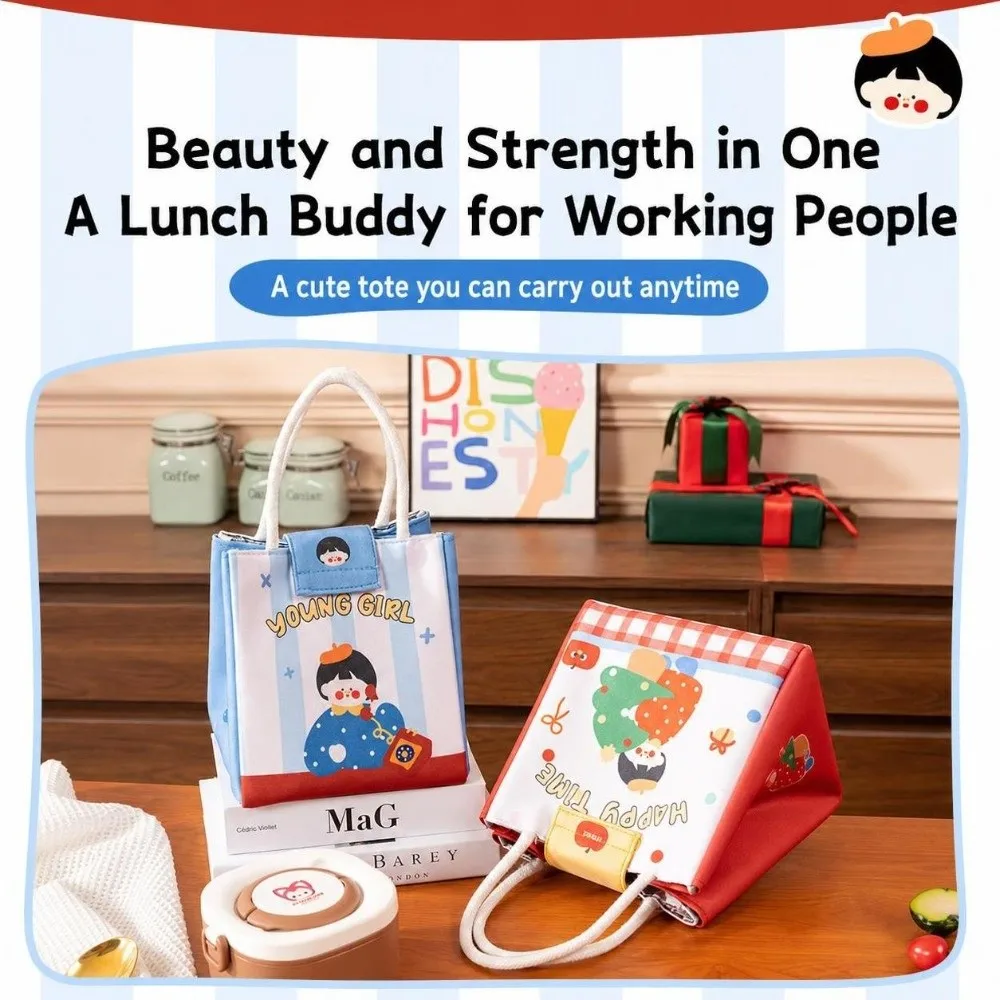 Cute Large Capacity Lunch Box Bag Portable Insulated Lunch Bag Cartoon Fresh Keeping Lunch Tote Bag Office