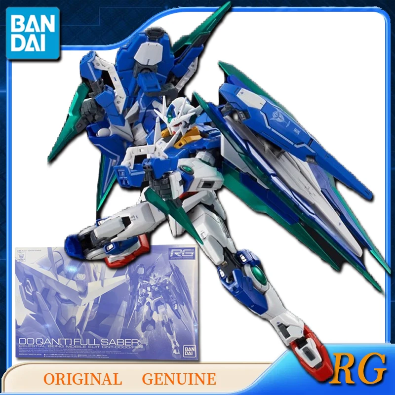 Bandai-figuras de acción de Gundam RG 00QAN, juguetes originales de Anime para niños y niñas, regalo para niños, adornos de modelos coleccionables