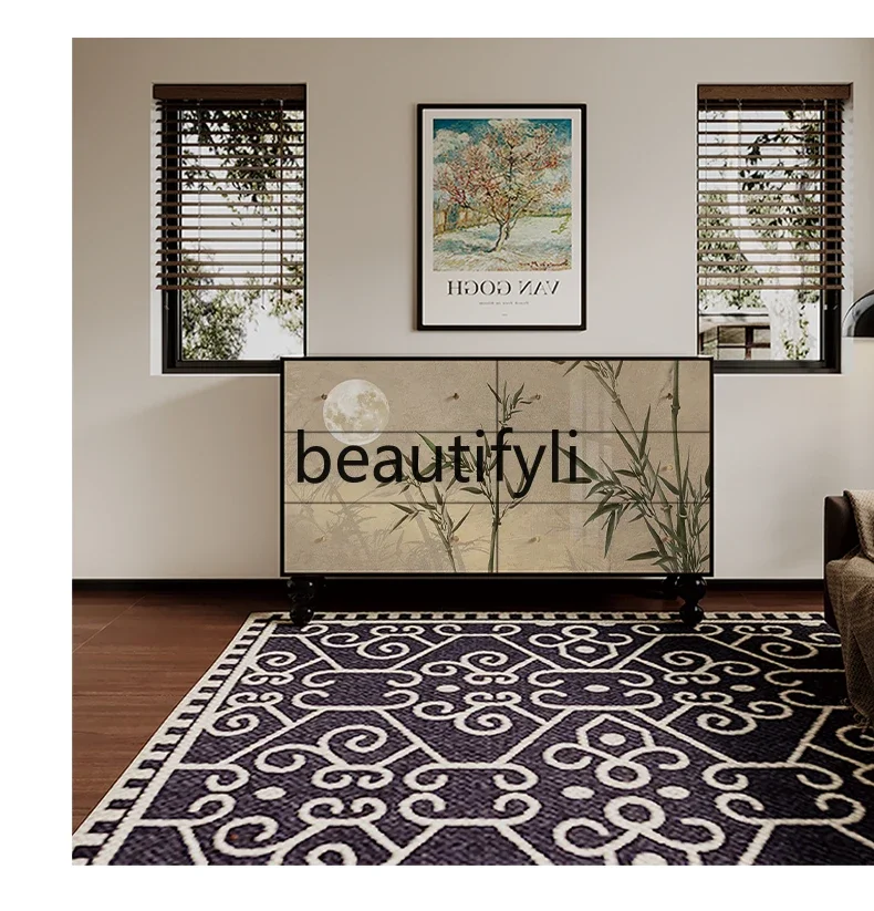 

ZXQNew Chinese Style Wooden Six-Drawer Cabinet Entrance Storage Dining Room Decoration Bedside Integrated Cabinet