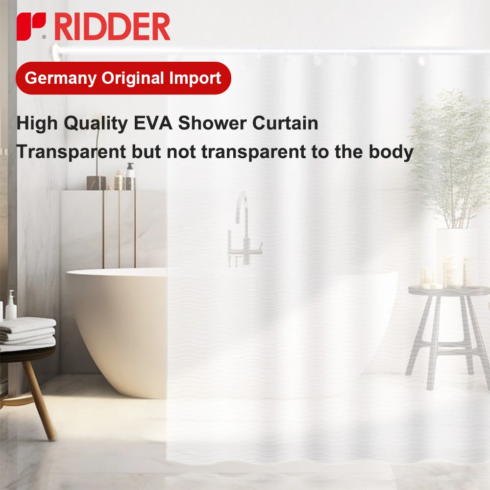 RIDDER EVA Shower Curtain Waterproof Shower Curtain translucent with Rust Proof Grommets Free punching,Shower Curtain Rod Kit