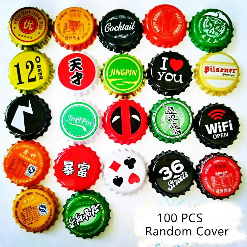 Decoration Beer Bottle Caps Metal Tin Craft Cocktail Caps Beverage Caps Artwork Caps Ornaments Pattern Beer Caps Collection Love