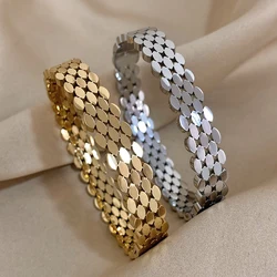 DODOHAO 316L Stainless Steel Layered Oval Gold Color Bangle Bracelets for Women Trendy Chic Geometric Waterproof Jewelry Pulsera