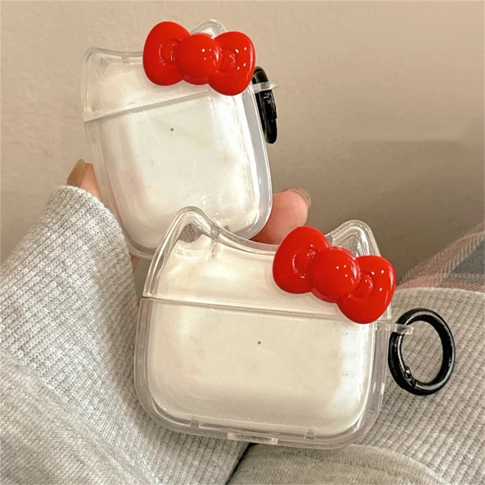 

Для AirPods 4 3 2 1 с брелоком Kawaii Cute 3D Bowknot Ear Clear Чехол для наушников Защитный чехол Мягкий чехол для AirPods Pro 2