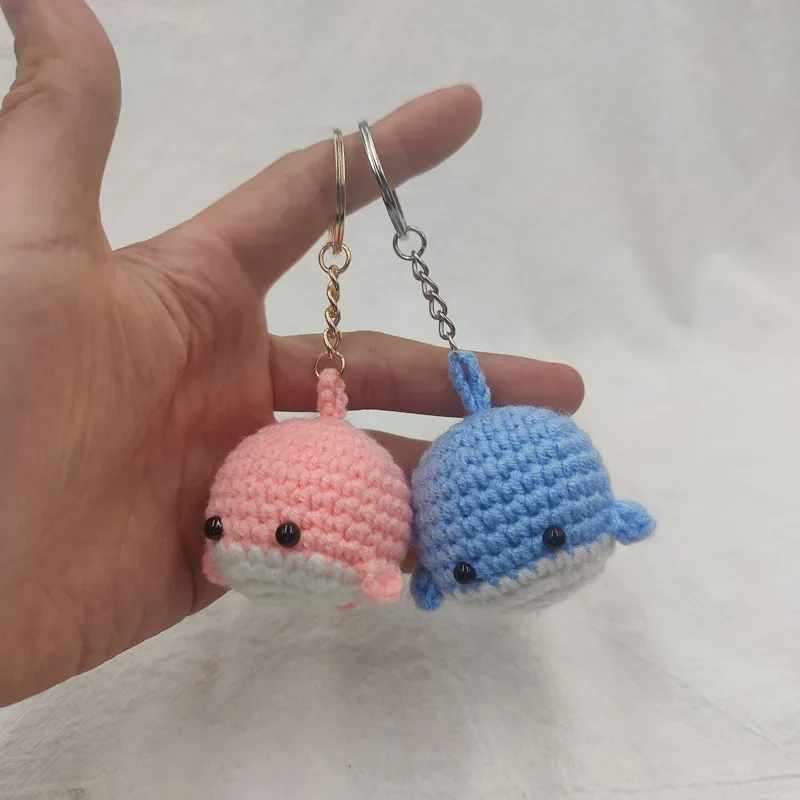 New Creative Wool Crocheted Small Whale Car Key Chain Handmade Backpack Ornaments Couple Cute Keychain