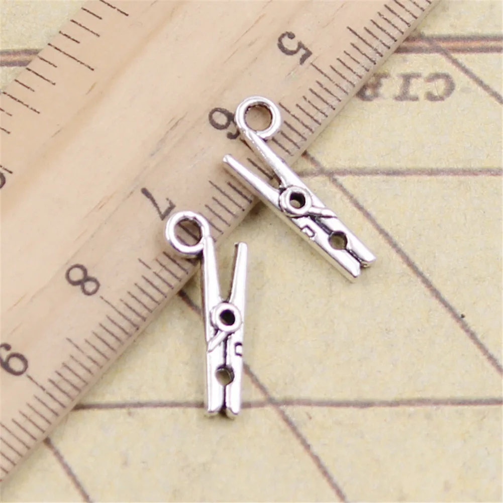 30Pcs/Lot Charms Clothespin 18x8mm Tibetan Silver Color Pendants Antique Jewelry Making DIY Handmade Craft