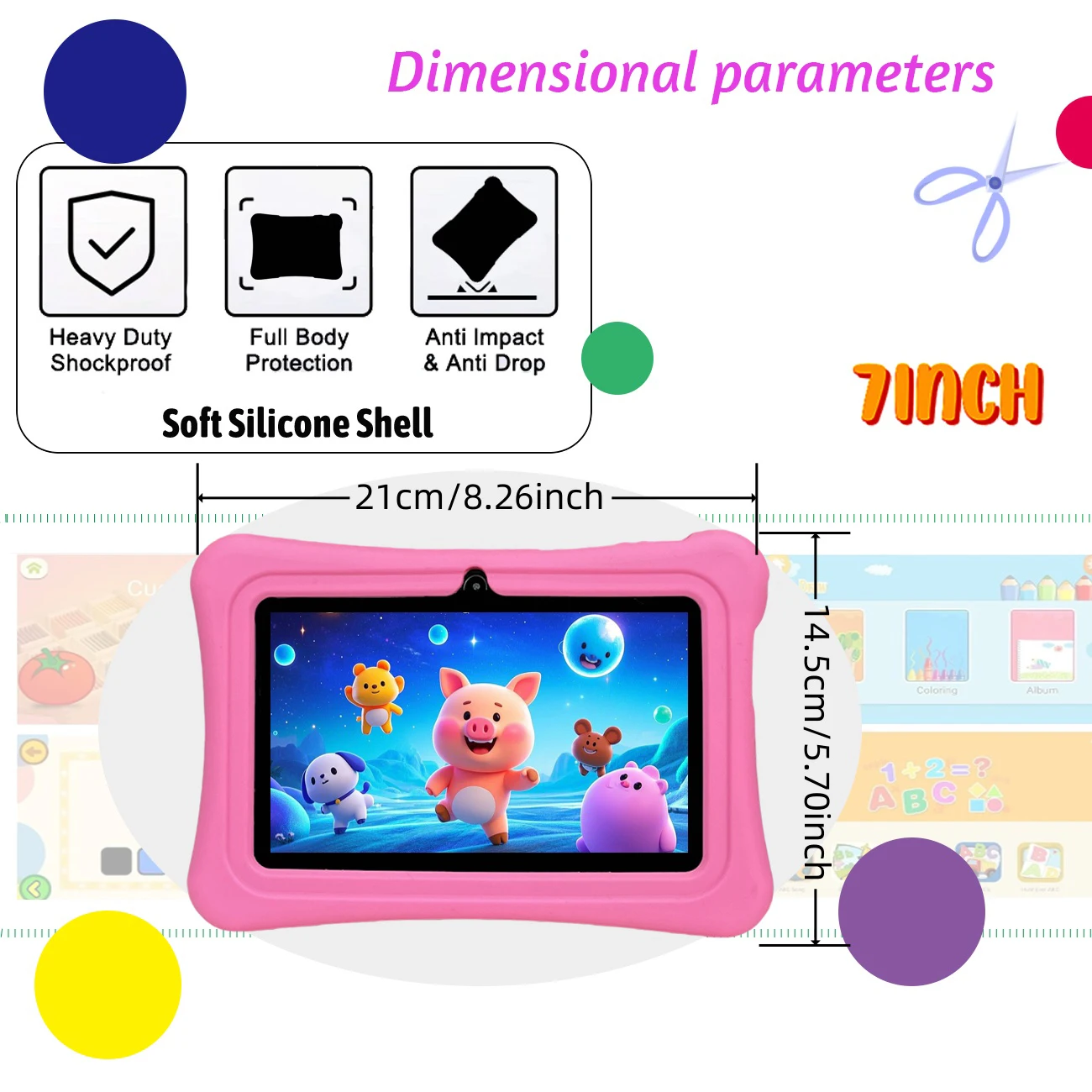 7-inch children's tablet, Android, parental control, dual cameras, anti fall, children's gift，Quad Core