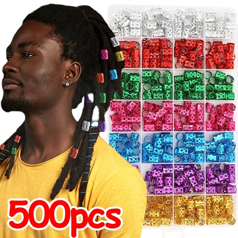 100/500pcs Gold Silver Dreadlock Hair Rings Cuff Clips Hair Braids Colorful Dirty Braids Beads Hairpin Jewelry Hair Accessories