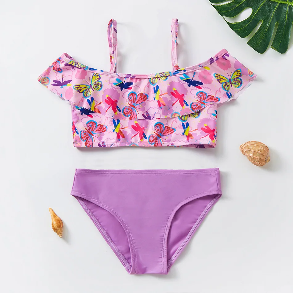 Baby Girls Swimsuit Two Piece Rainbow Hot Stamping Children's Swimwear Girls Beachwear 3 4 5 6 7 8 9 10 12 Years