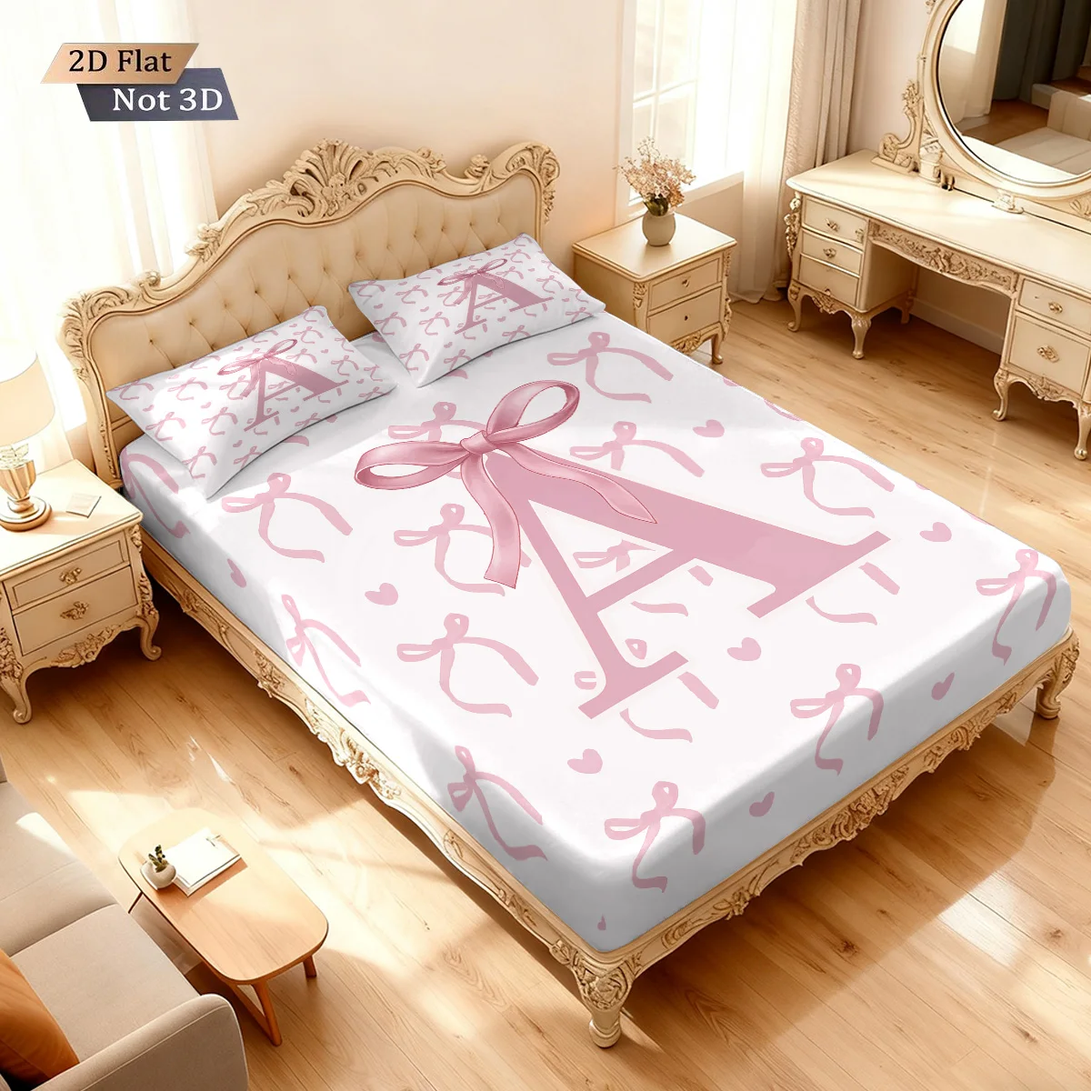 3 قطعة عيد الحب رومانسية الوردي القوس طباعة شرائح غطاء سرير مجموعة متعددة الحجم لينة غطاء السرير غرفة نوم الفراش آلة قابل للغسل