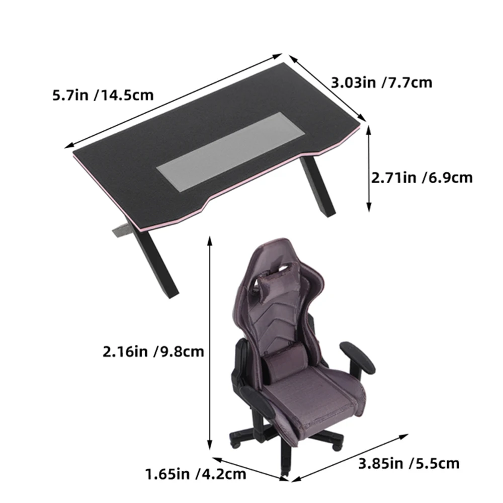 Miniature Gaming Desk and Chair 1:12 Scale Dollhouse Furniture Accessories Tiny Computer Chair Model Decoration and DIY Crafts view 6