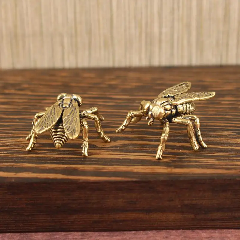 1 Stück Teehaustier Tierfigur Heim-Desktop-Dekoration Retro Messing Fliegen-Ornament Miniatur-Statue Vintage-Handwerk – Detail 3