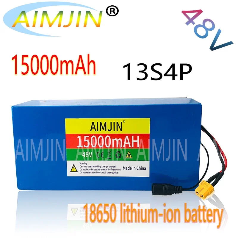 48V 15Ah new 18650 13S4P Li-Ion battery pack 800W high-power battery suitable for various transportation vehicles,  XT60 DC plug