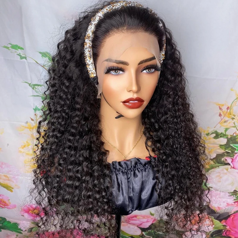 

26Inch Soft 180%Density Long Kinky Curly Lace Front Wig For Women With BabyHair Natural Black Heat Resistant Fiber Hair Daily