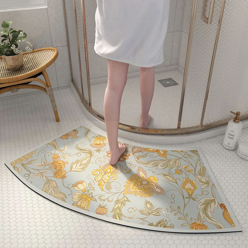 Bathroom Mats Fan-shaped Quick Dry Non-slip Foot Mats Household Bathroom Mats Diatom Water-absorbing Soft Mats Bathroom Door