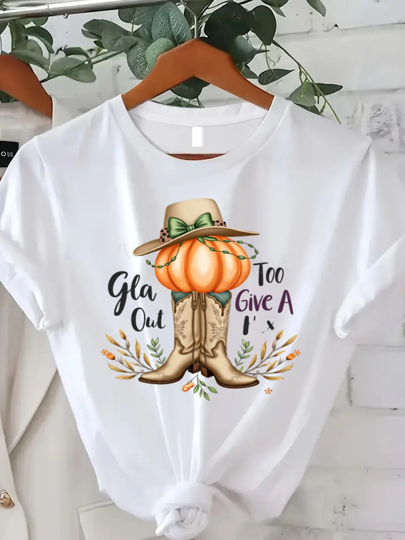 

Round Neck T-shirt Cowboy Boots Pumpkin T-Shirt Women Fall Harvest Fashion Plus Size Short Sleeve Tee Fashion Casual Top