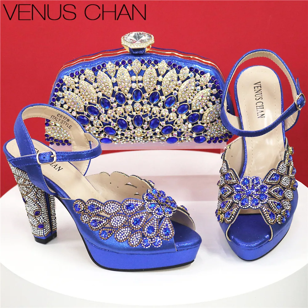 

Newest INS Style High Quality Blue Color Elegant High Heels Nigeria Popular Design African Ladies Shoes And Bag Set