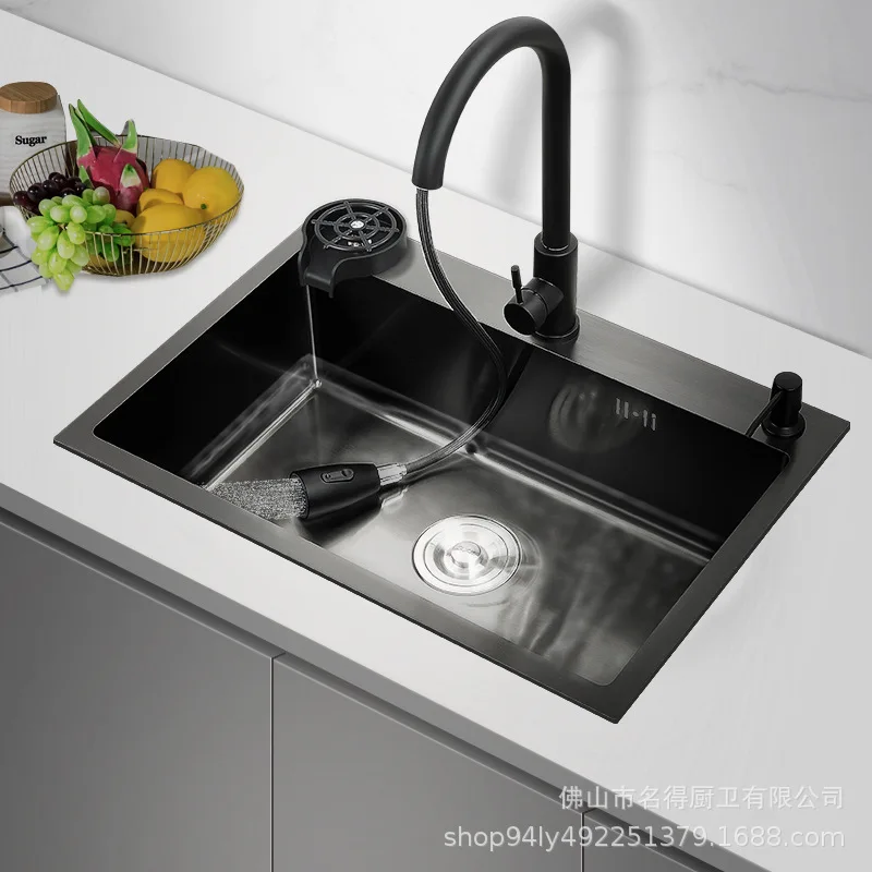 

Household vegetable basin nano anti-fouling stainless steel sink large single slot hand thickened kitchen vegetable basin dishwa
