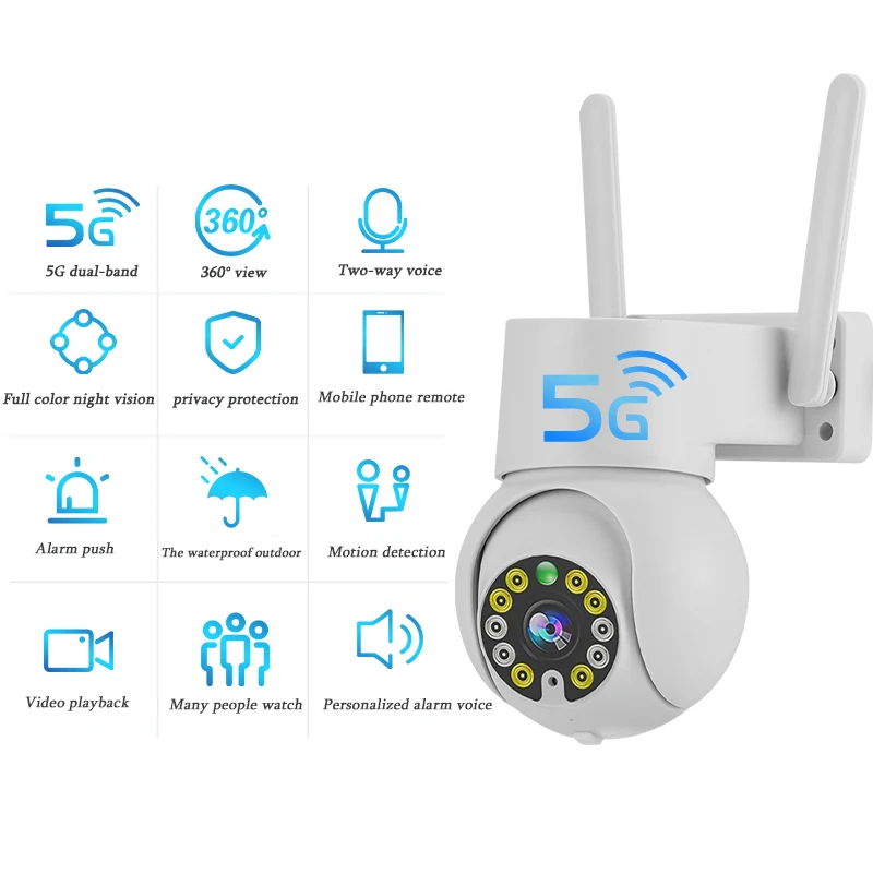 KuWFi-Caméra de surveillance extérieure IP WiFi HD 2MP/1080p, dispositif de sécurité sans fil, étanche, avec bande pour touristes, 5G, enregistrement intégral des documents