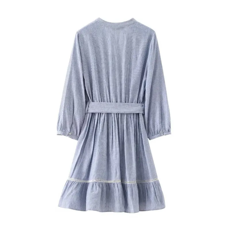 Ele V-ne الدانتيل تقليم مخطط الدكتور المرأة Faion الربيع الصيف وصول جديد قطعة واحدة غرامة Sle الملابس #2