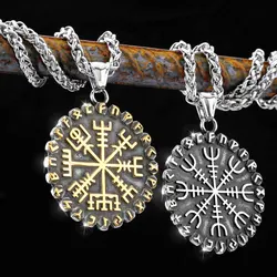 316L Stainless Steel Viking Odin's Symbol of Norse Runic Pendant Necklace Viking Rune Vegvisir Compass Amulet Pendants Wholesale