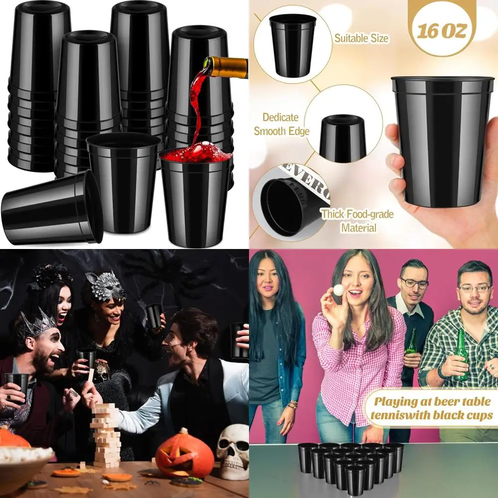 

Bulk 120 Pack 16oz Black Plastic Cups for Parties, Weddings, Picnics, and Holiday Celebrations