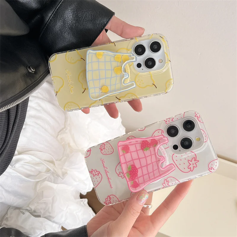 

Lovely Strawberry Magnetic Phone Case For iPhone 16 Pro 15 14 13 Pro Max Cover with Magsafe Holder Shockproof Cute Cases Funda