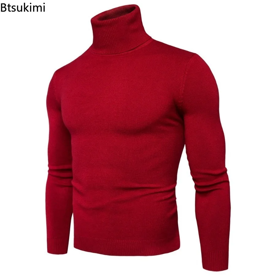 Sweater kerah tinggi untuk pria, sweater musim dingin leher tinggi, leher tinggi, tebal hangat, Slim Fit, pullover modis, Sweater rajut polos kasual untuk pria 2024