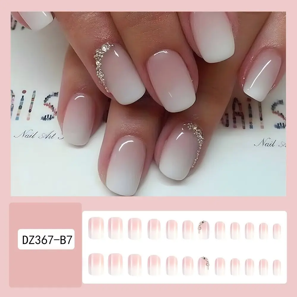 Unhas Postiças Longas Quadradas para Mulheres, Pontas De Unhas Gradientes, Unhas Postiças Francesas Destacáveis, Rosa Claro, Cobertura Completa, Nova