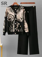 SINGREINY Jacquard Winter Knitted Suits Women Single Breasted Cadigan+Wide Leg Long Pants Autumn Casual Sports Loose 2pcs Set - Image 2