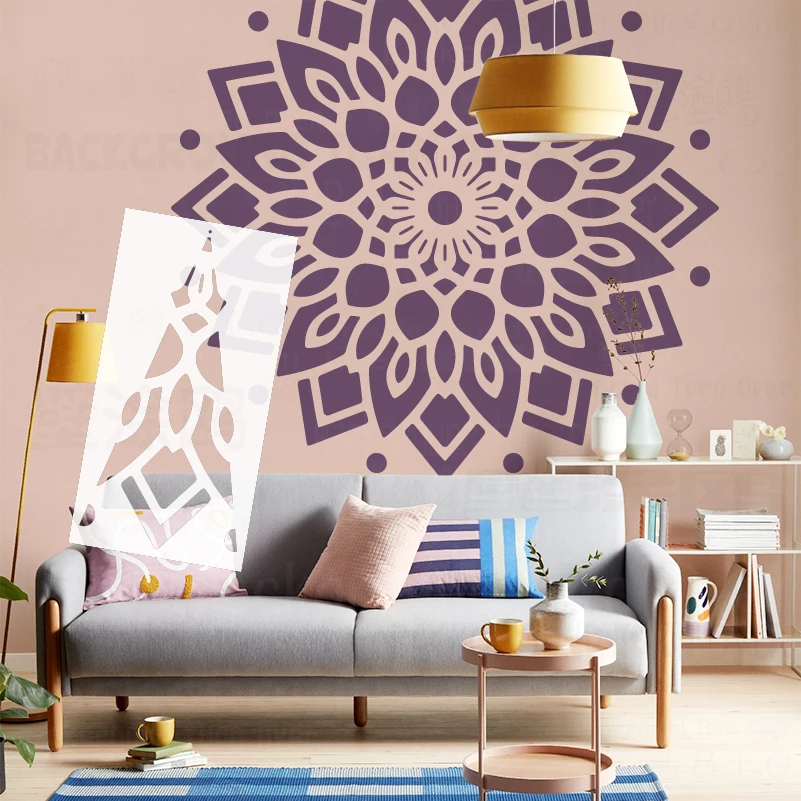 120 cm - 160 cm Stencil da parete per la pittura Modello decorativo per dipingere gesso Stucco decorativo Enorme mandala gigante Soffitto rotondo S202