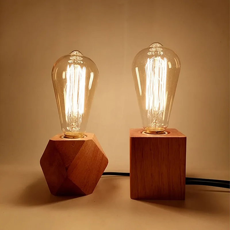 

Креативная деревянная настольная лампа в винтажном стиле для спальни, бара, ресторана, с цоколем E27, светодиодная, для домашнего декора, настольный светильник, внутреннее освещение, 110В/220В