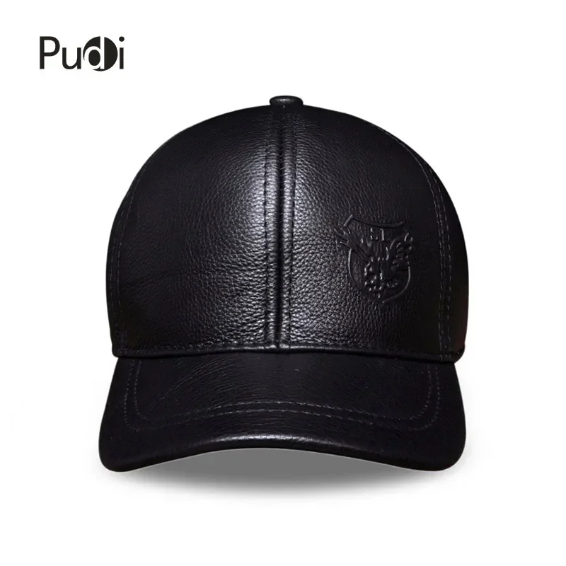 PUDI Spring Autumn Genuine Leather Baseball Cap Hat Men Brand New Warm Real Cow Leather Caps Hats HL125