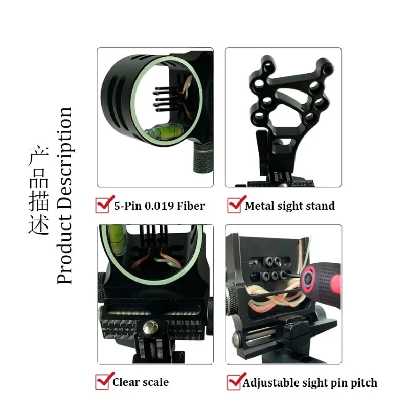 

Archery Compound Bow 5 Pin Sight Archery 5 Needles Aiming Scope 4 Way Adjustable Special Sight Device Bow and Arrow Accessories