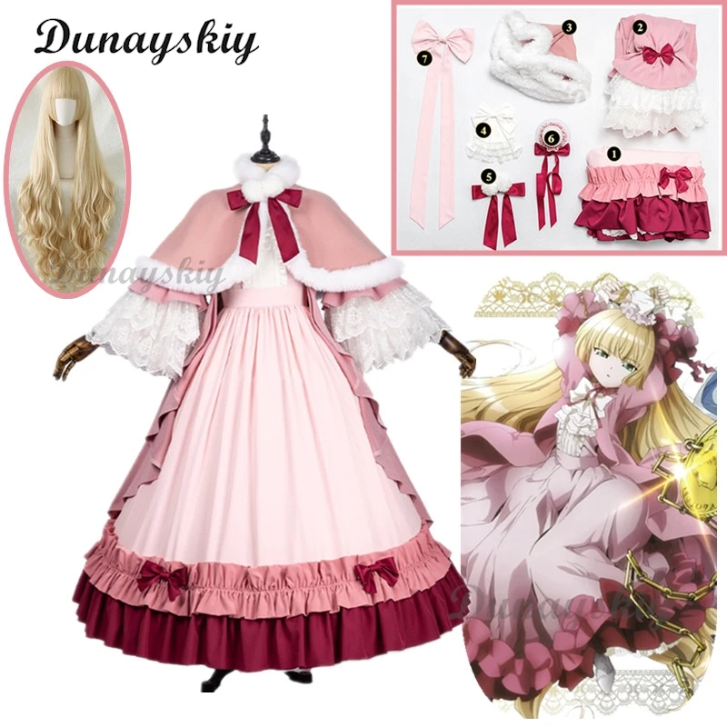 

Victorique de Blois Cosplay Costume Wig Anime Gosick Pink Dress Maid Lolita Uniform Cloak Hairpin Halloween Party Girls Women