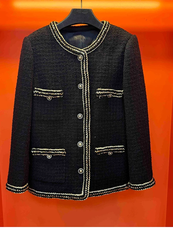 

Черное шерстяное пальто круглое Ne ort Sle Heavyweight Ele Lady Versatile Commute Wind Straight Tube Long Sve Button Clo...