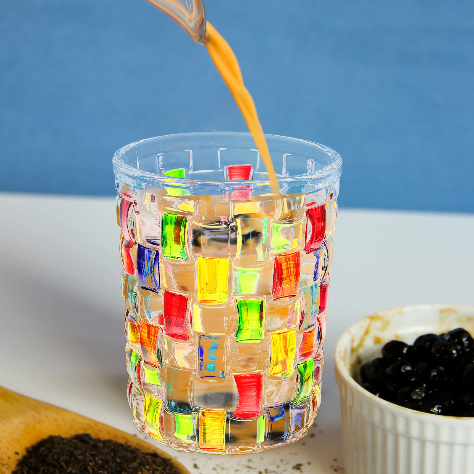 

Colorful Painted Juice Glass Clear Beverage Cup for Water Milk Latte Art Dessert Breakfast Drinkware Decorative Glass Mug