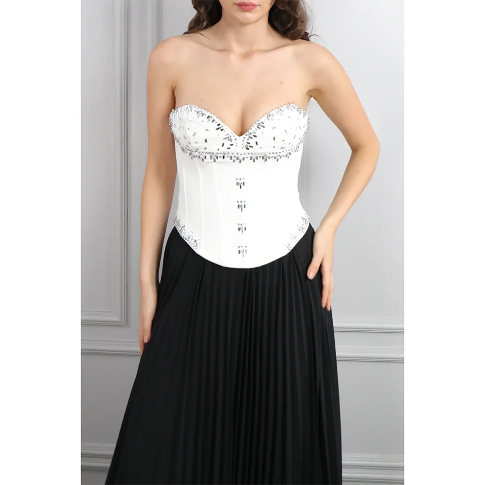 Op maat gemaakte strapless lange avondjurken Elegante formele gelegenheid galajurken Kraalkristal 2025, vloerlengte galajurken