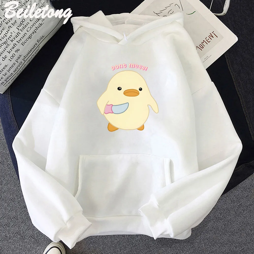 Dont Mess Duck Holding Knife Kawaii Cartoon Print Hoodies Plus Size Creativity Sweatshirts Harajuku Female Long SleeveStreetwear