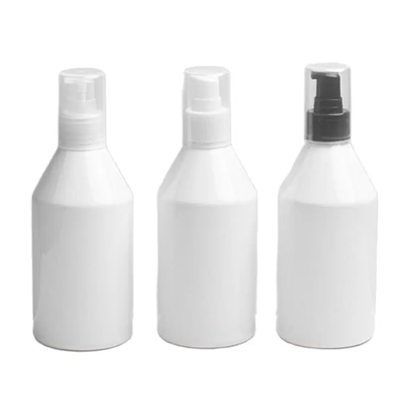 25 pz 300ML bottiglia di plastica bianca vuota Wryshoulder PET nero bianco trasparente lozione pressa pompa con coperchio cosmetico ricaricabile