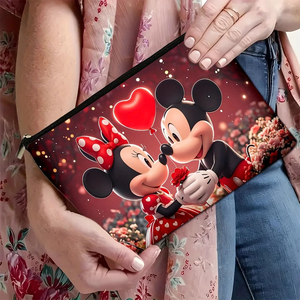 Borsa per il trucco a tema amore caldo Topolino e Minnie da 1 pezzo - Tema di San Valentino, Borsa per riporre gioielli, Custodia con cerniera da viaggio perfetta - Regalo di compleanno divertente